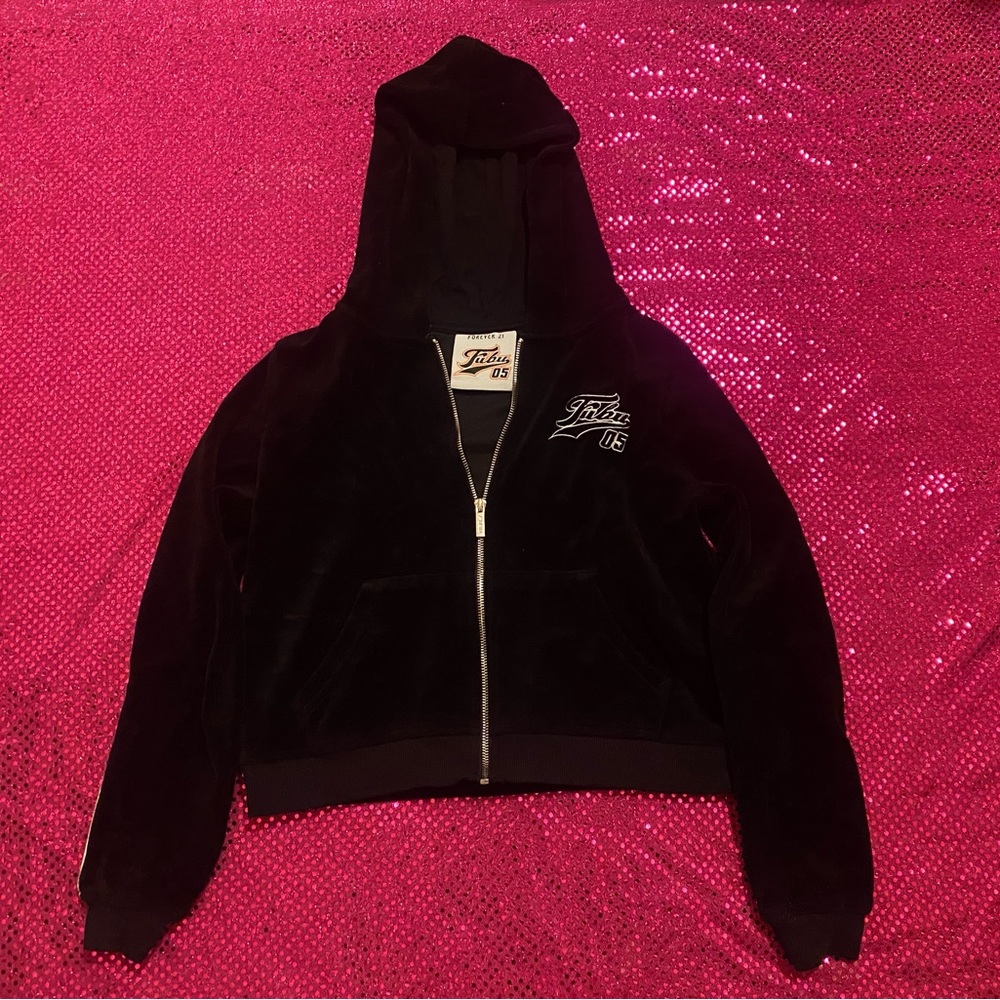 vintage y2k forever 21 fubu black velour zip up jacket size xs-small